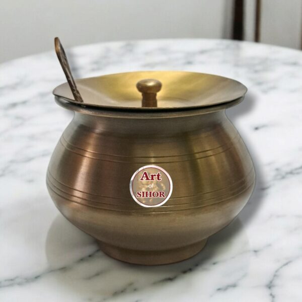 Brass Ghee Pot With Spoon - Image 2