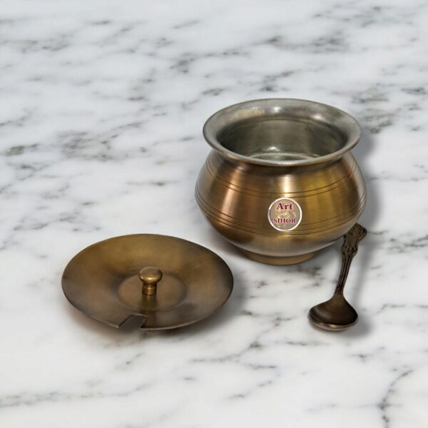 Brass Ghee Pot With Spoon - Image 3