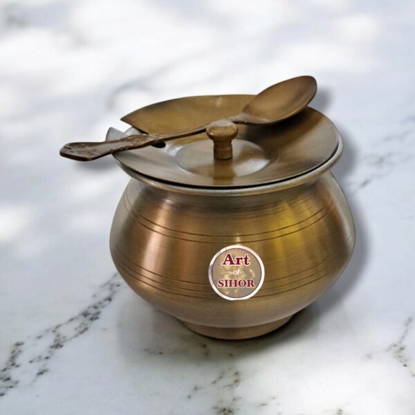 Brass Ghee Pot With Spoon - Image 5