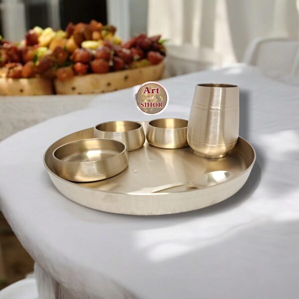 Kansa Matt Finish Handi Curved 6 Pcs Dinner Set - Image 3