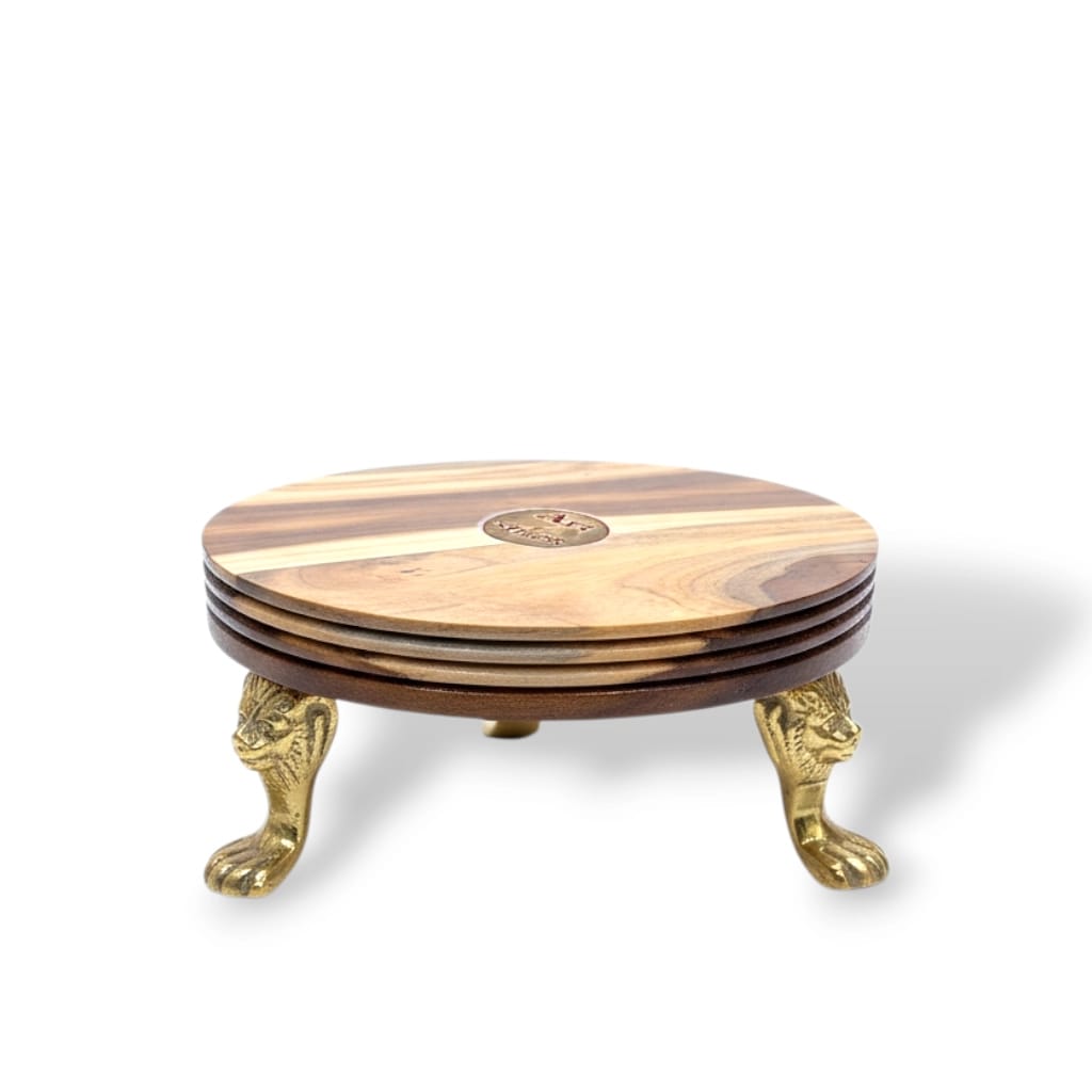 Premium Wooden Chakla with Brass Legs (