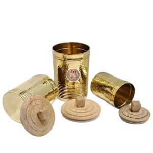 Premium Hammered Brass Storage Canister Set with Wooden Lid