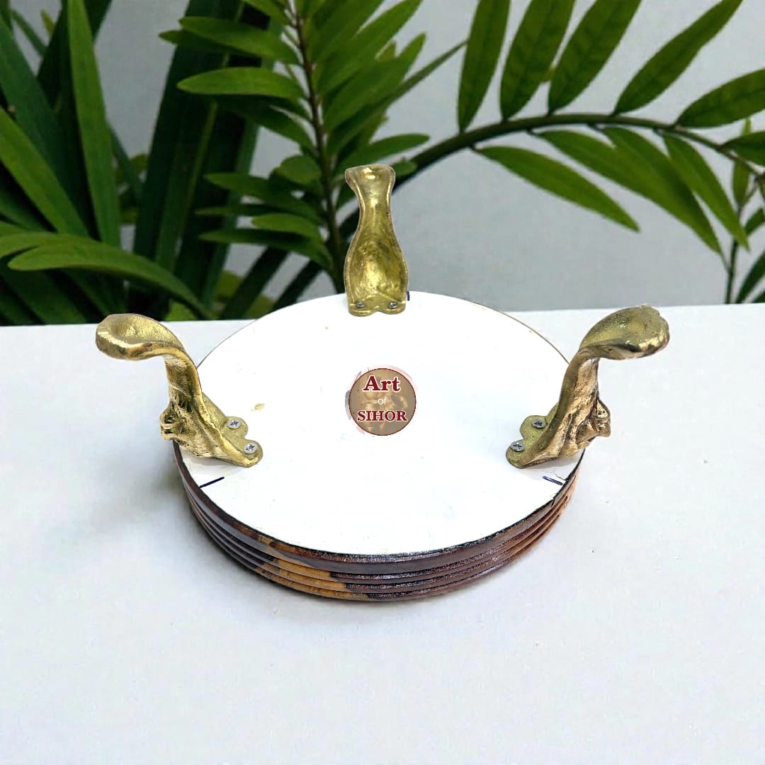 Premium Wooden Chakla with Brass Legs (