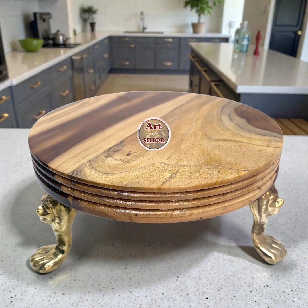 Premium Wooden Chakla with Brass Legs (