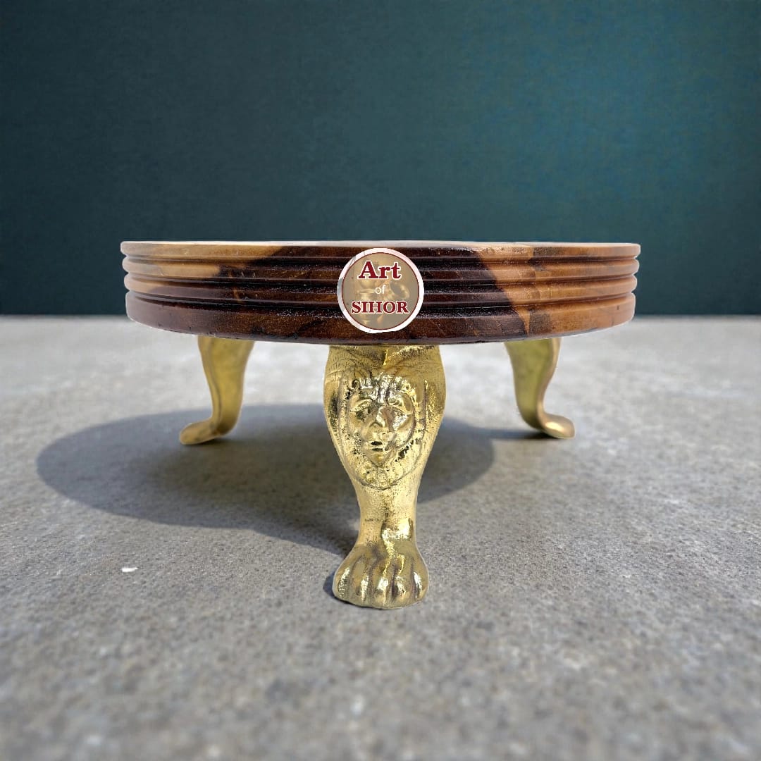 Premium Wooden Chakla with Brass Legs (