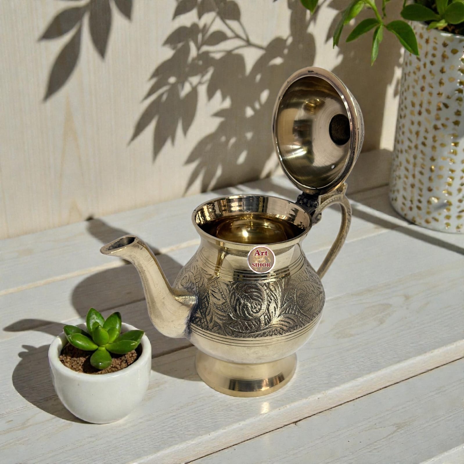Luxury Hand-Engraved Brass Teapot