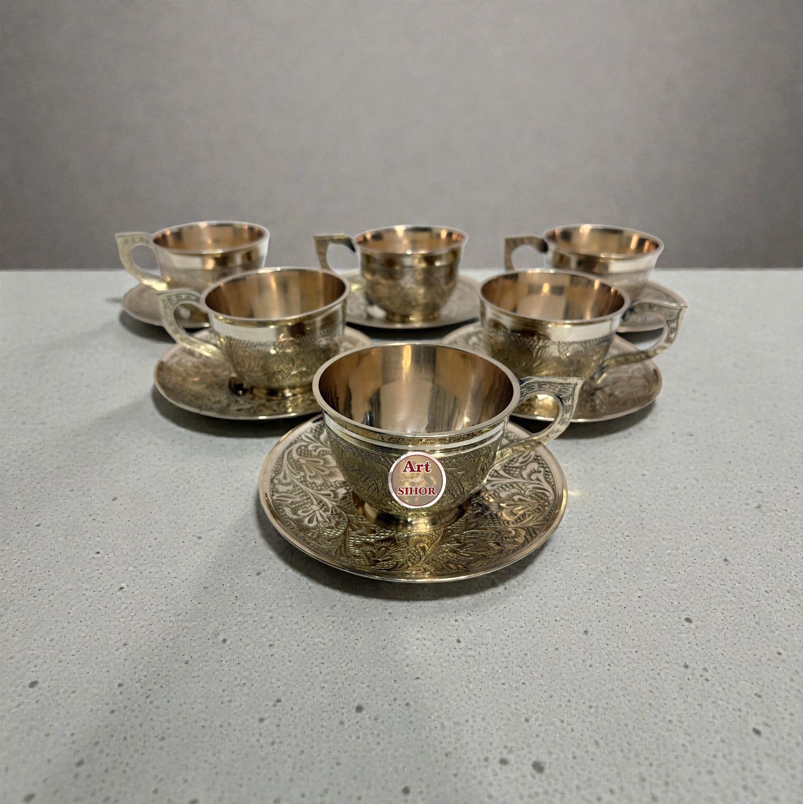 ๐ธ ELEGANT FLOWER DESIGN BRASS CUP & SAUCER SET ๐ธ
