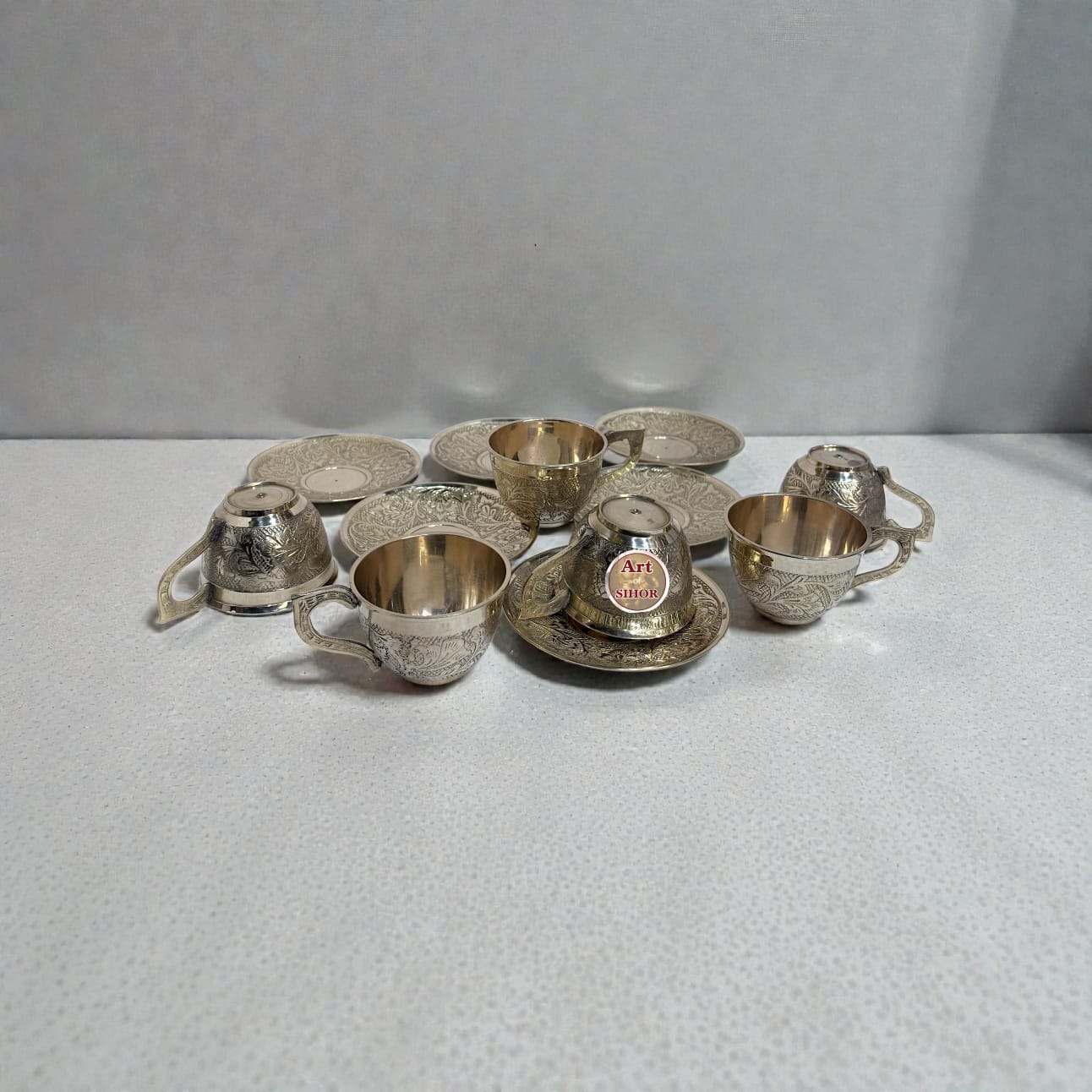 ๐ธ ELEGANT FLOWER DESIGN BRASS CUP & SAUCER SET ๐ธ - Image 2